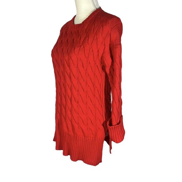 J. Crew Crewneck Sweater Red Cotton Blend cable Knit Side-Slit Size XS-S NWOT - Picture 8 of 10